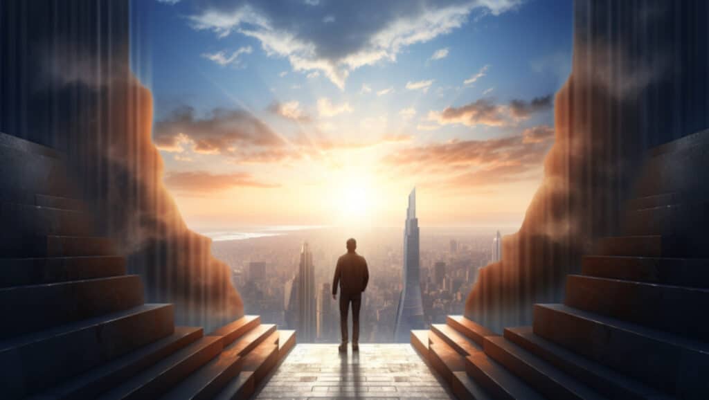 a person gazing into a future skyline